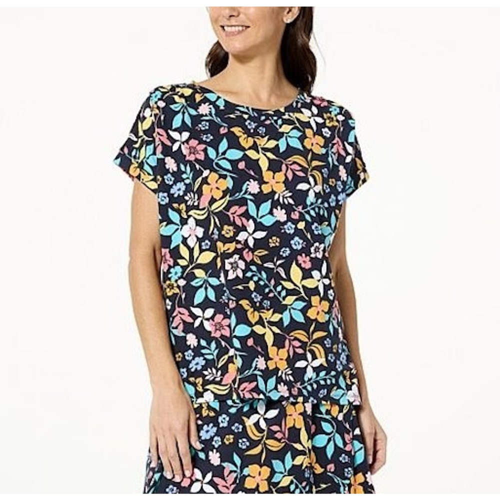 Comfort Code Cuddl Duds Sz Medium Super Soft Multicolor Print Short Sleeve New
